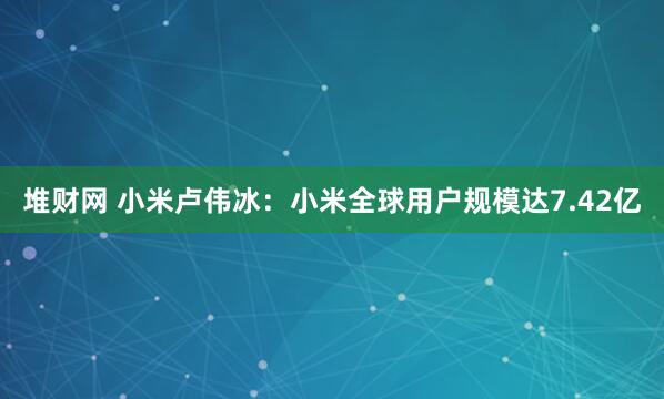 堆财网 小米卢伟冰：小米全球用户规模达7.42亿